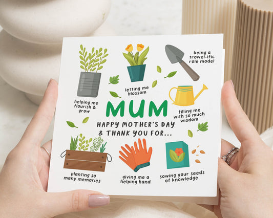 Mothers Day Card for Mum, Thank You Mum Card, Mother’s Day Card, Cute Mum Card, Personalised Mothers Day Card, Garden Theme Card