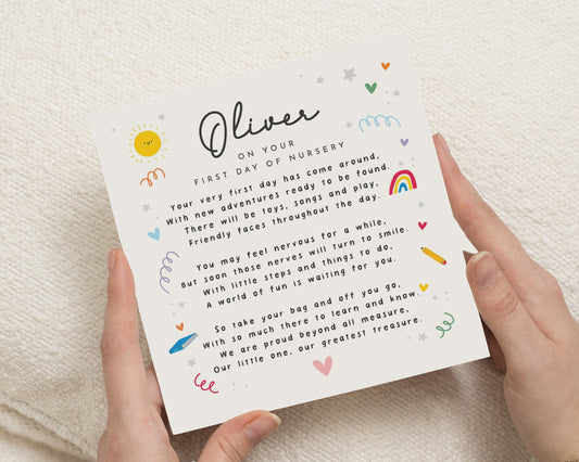 First Day of Nursery Card, 1st Day Nursery Card, Starting Nursery Card, Personalised Good Luck Card for Child, First Day School Card