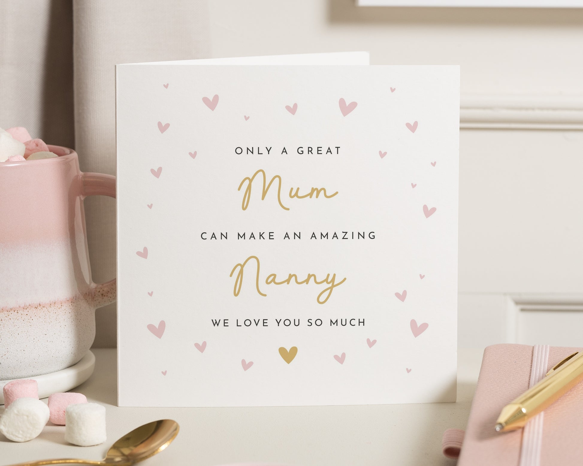 Mothers Day Card for Nanny, Mum to Nanny Card, Card for Grandma, Personalised Mothers Day Card, Heart Design Card