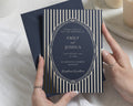 Navy Blue Gold Foil Wedding Invitations, Art Deco Wedding Invite, Elegant Formal Wedding Stationery, Personalised Wedding Invitation