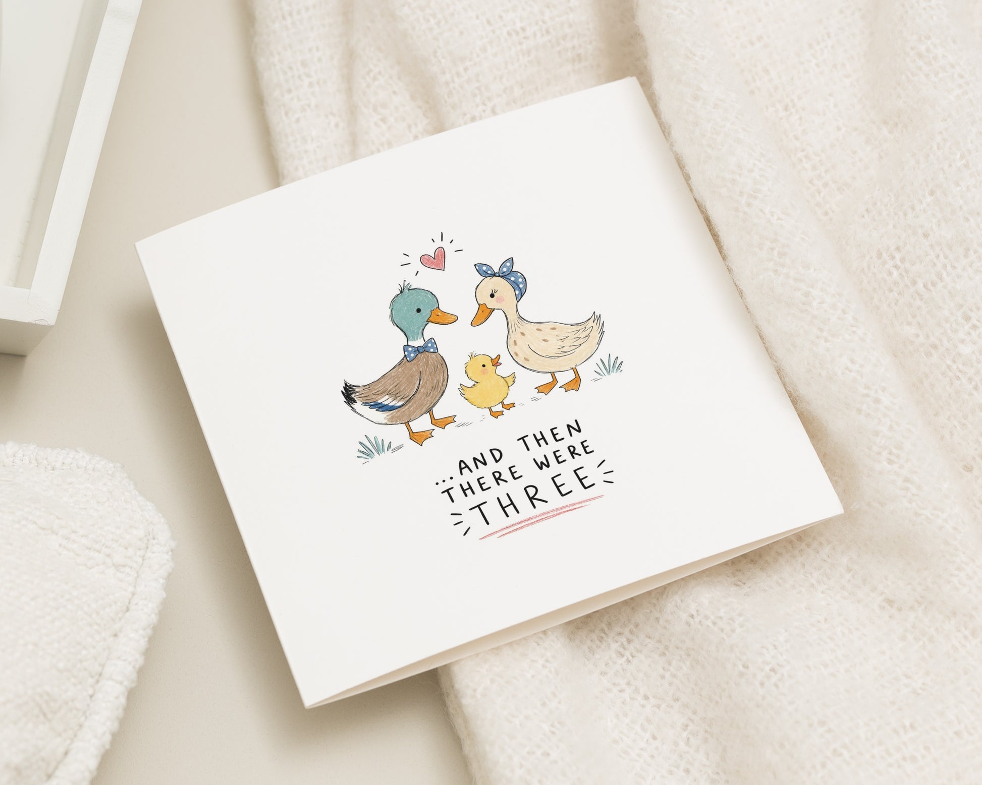New Baby Card, Pregnancy Card, Congratulations Card for New Parents, Baby Announcement Card, And Then There Were Three Card, Duckling Card