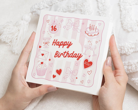 16th Birthday Card for Her, 2010 Birthday Card, Birthday Card for Daughter, Sister or Friend, Cute Happy Birthday Card