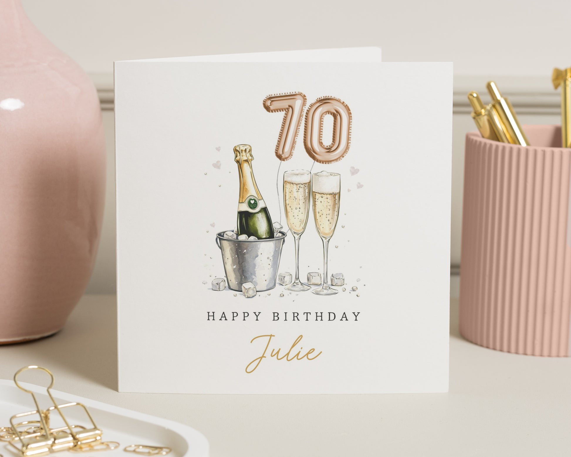 70th Birthday Card for Her, Personalised Birthday Card, Champagne Birthday Card, Birthday Card for Mum, Best Friend, Birthday Cards