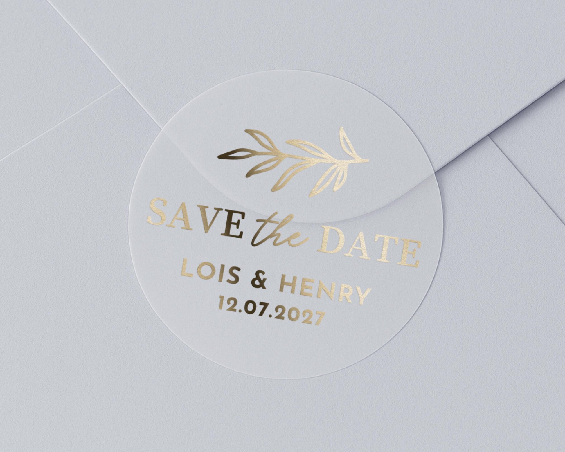 Save The Date Sticker, Gold Foil Wedding Sticker, Personalised Save The Date, Wedding Envelope Seal, Custom Wedding Sticker