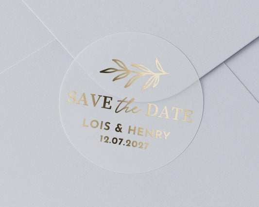 Save The Date Sticker, Gold Foil Wedding Sticker, Personalised Save The Date, Wedding Envelope Seal, Custom Wedding Sticker