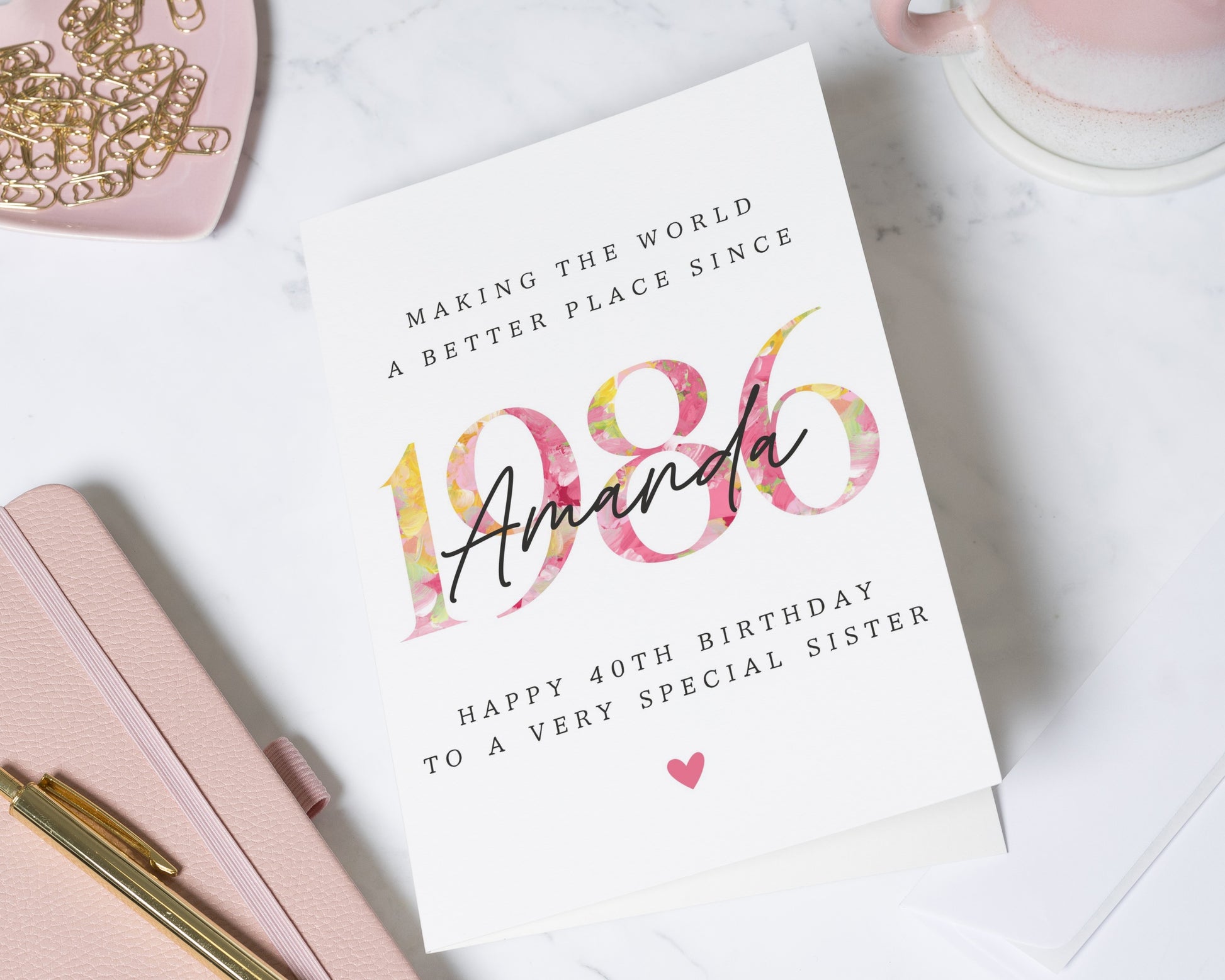 40th Birthday Card for Sister, Personalised Sister Birthday Card, Birthday Card for Her, Floral 40th Birthday Card, Custom Age Card
