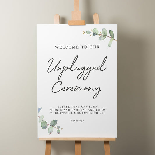 Greenery Wedding Unplugged Ceremony Sign, Eucalyptus Wedding Sign, Minimalist Wedding Sign, Unplugged Wedding, Foliage Design &#39;Aisyah&#39;