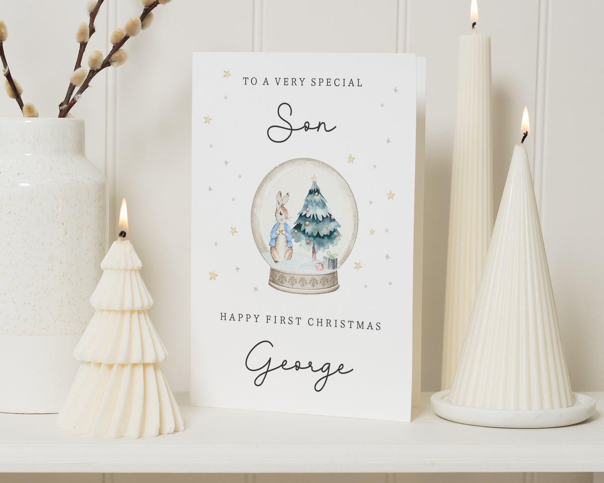 Son First Christmas Card, 1st Christmas Card for Son, Personalised Christmas Card, Christmas Cards for Baby Boy, Cute Bunny Card