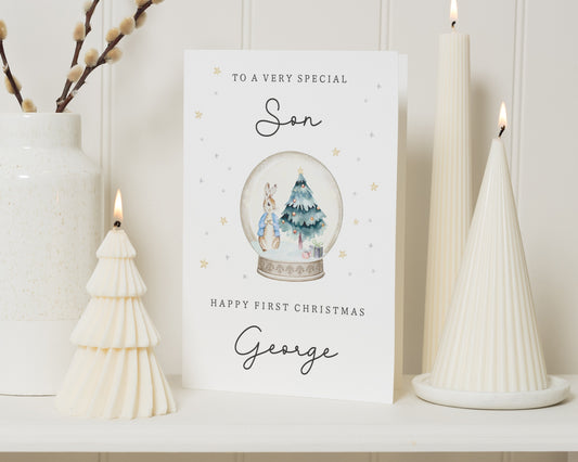 Son First Christmas Card, 1st Christmas Card for Son, Personalised Christmas Card, Christmas Cards for Baby Boy, Cute Bunny Card
