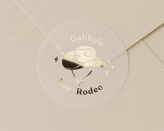 Last Rodeo Sticker, Hen Party Sticker, Personalised Foil Sticker, Western Party Sticker, Gold Foil Party Label, Custom Name Sticker