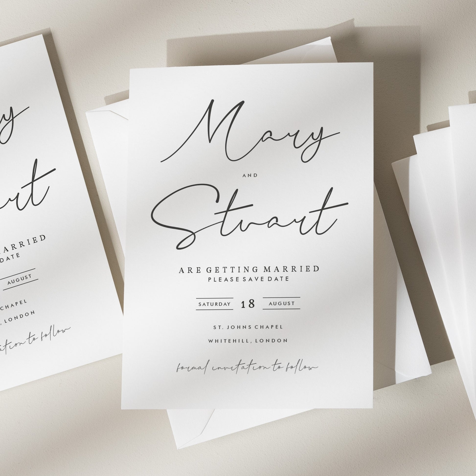 Modern Elegant Save The Date Cards, Simple Save The Dates, Minimalistic Wedding Save The Dates, Engagement Announcement Cards &#39;Mary&#39;