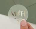 Personalised Wedding Sticker, Gold Foil Initials Sticker, Custom Date Sticker, Wedding Envelope Seal, Floral Monogram Sticker