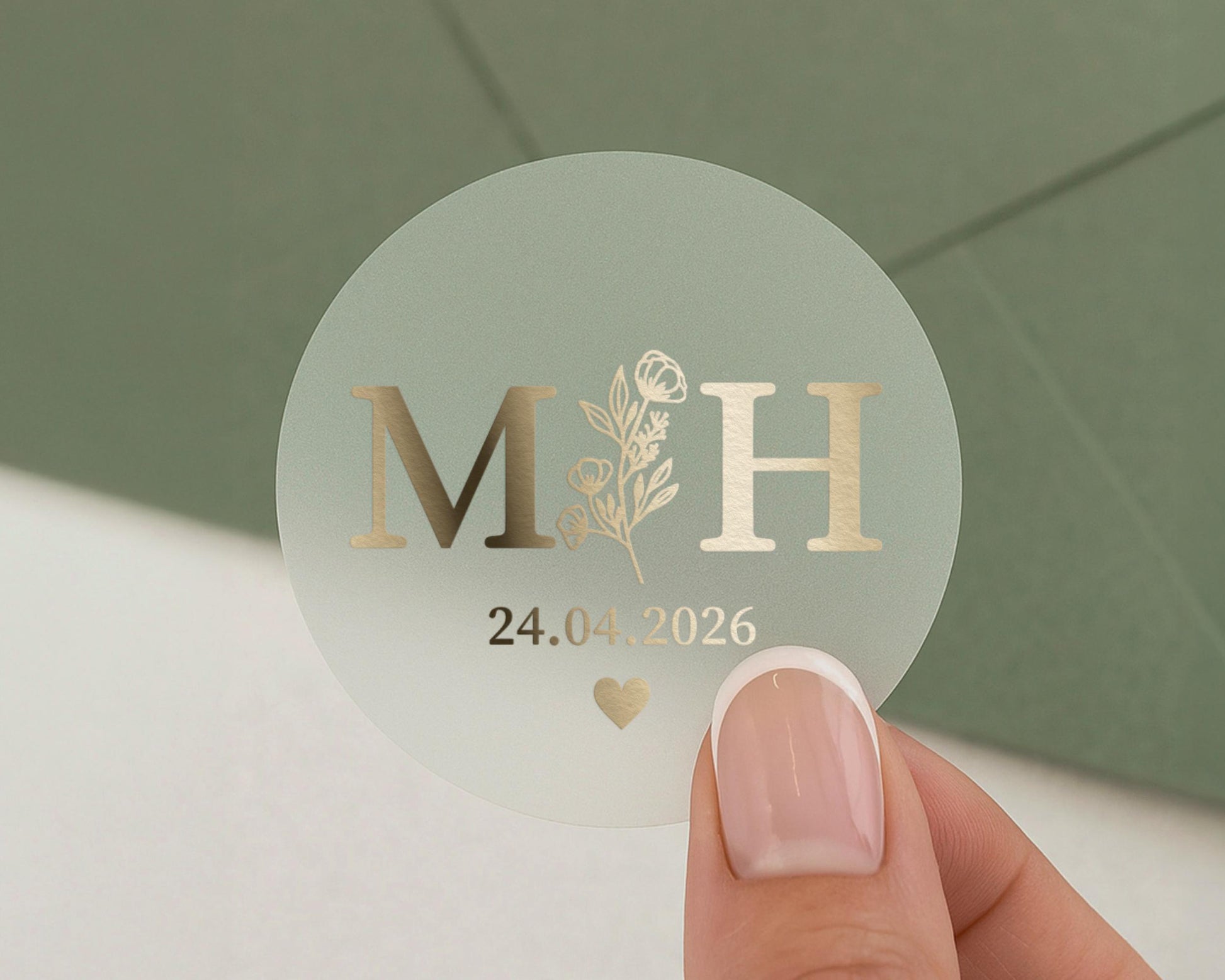 Personalised Wedding Sticker, Gold Foil Initials Sticker, Custom Date Sticker, Wedding Envelope Seal, Floral Monogram Sticker