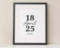 Personalised Wedding Date Print, Black and White Wall Art, Wedding Gift, Anniversary Gift, Gift for Couple, Minimalist Framed Print