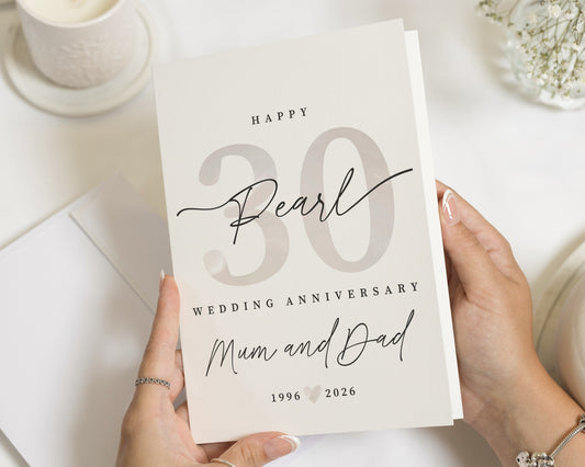 30th Anniversary Card, Pearl Wedding Anniversary Card, 30 Year Anniversary Card for Mum and Dad, Personalised Parents Card