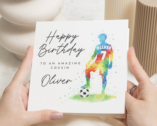 Birthday Card for Cousin, Personalised Football Birthday Card, Birthday Card for Boy, Custom Name Birthday Card, Football Card