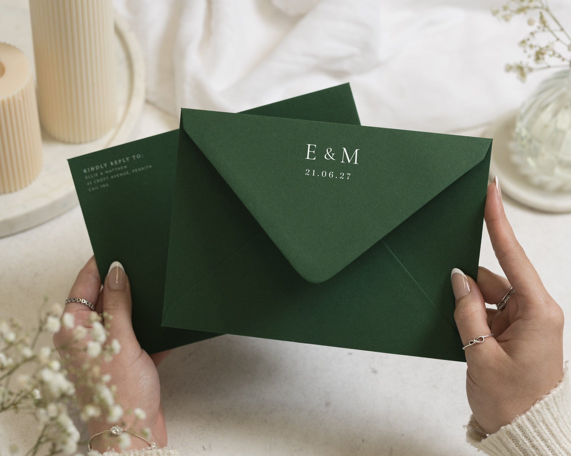 Forest Green Envelopes with White Ink Address Printing, C6, 5x7 or C5 Printed Wedding Invitation Envelopes (Forest)