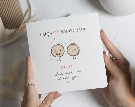 5th Anniversary Card, Wood Anniversary Card, 5th Wedding Anniversary Card, Personalised Anniversary Card for Husband or Wife, Funny Pun Card