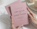 Rose Pink Wedding Invitations, Minimalist Wedding Invites, Elegant Typography, Personalised Wedding Invitations, Romantic Wedding Stationery