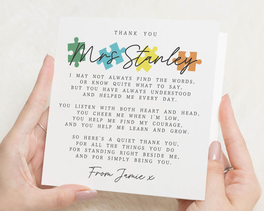 Thank You Card for SEN Teacher, Autism Teacher Card, Personalised Thank You, Special Needs Teacher Card, End of Term Card