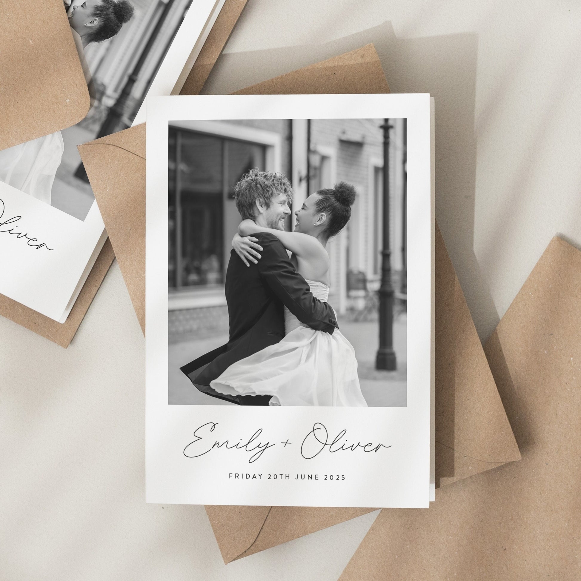 Black and White Wedding Thank You Card, Thank You Cards With Photo, Folded Wedding Thank You, Thank You Card, Simple Wedding Card With Photo