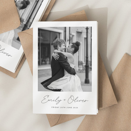 Black and White Wedding Thank You Card, Thank You Cards With Photo, Folded Wedding Thank You, Thank You Card, Simple Wedding Card With Photo