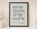 Personalised Coordinates Print, Custom Location Wall Art, Neutral Portrait Print, New Home Gift, Anniversary Gift, Black Framed Print