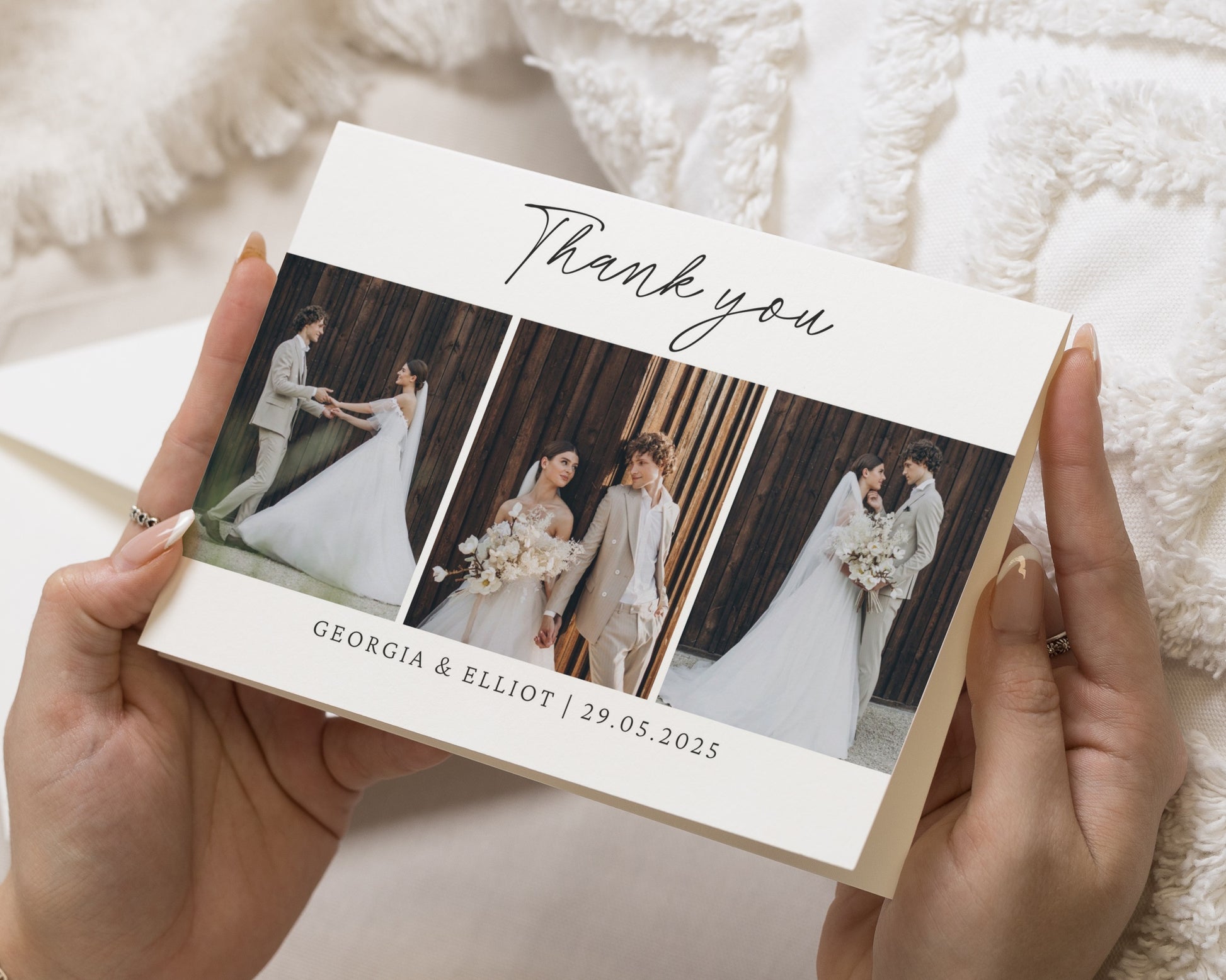 Personalised Wedding Thank You Cards, Photo Wedding Thank You Card, Folded Thank You Cards, Minimal Wedding Thank You Card, A6 5x7