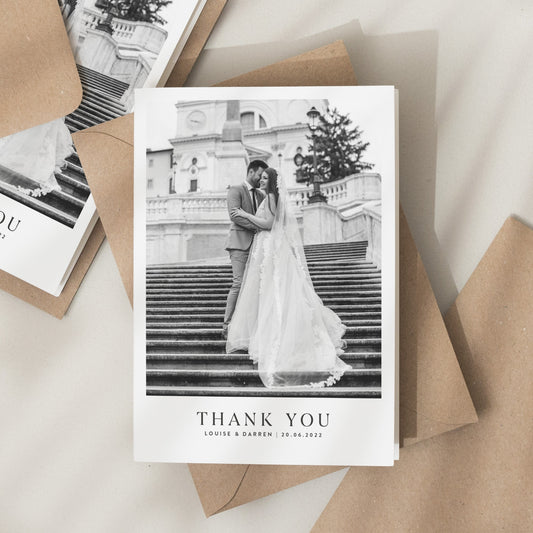 Calligraphy Photo Thank You Wedding Cards, Simple Thank You Wedding Cards, Wedding Thank You Cards With Photo, Thank You With Envelopes