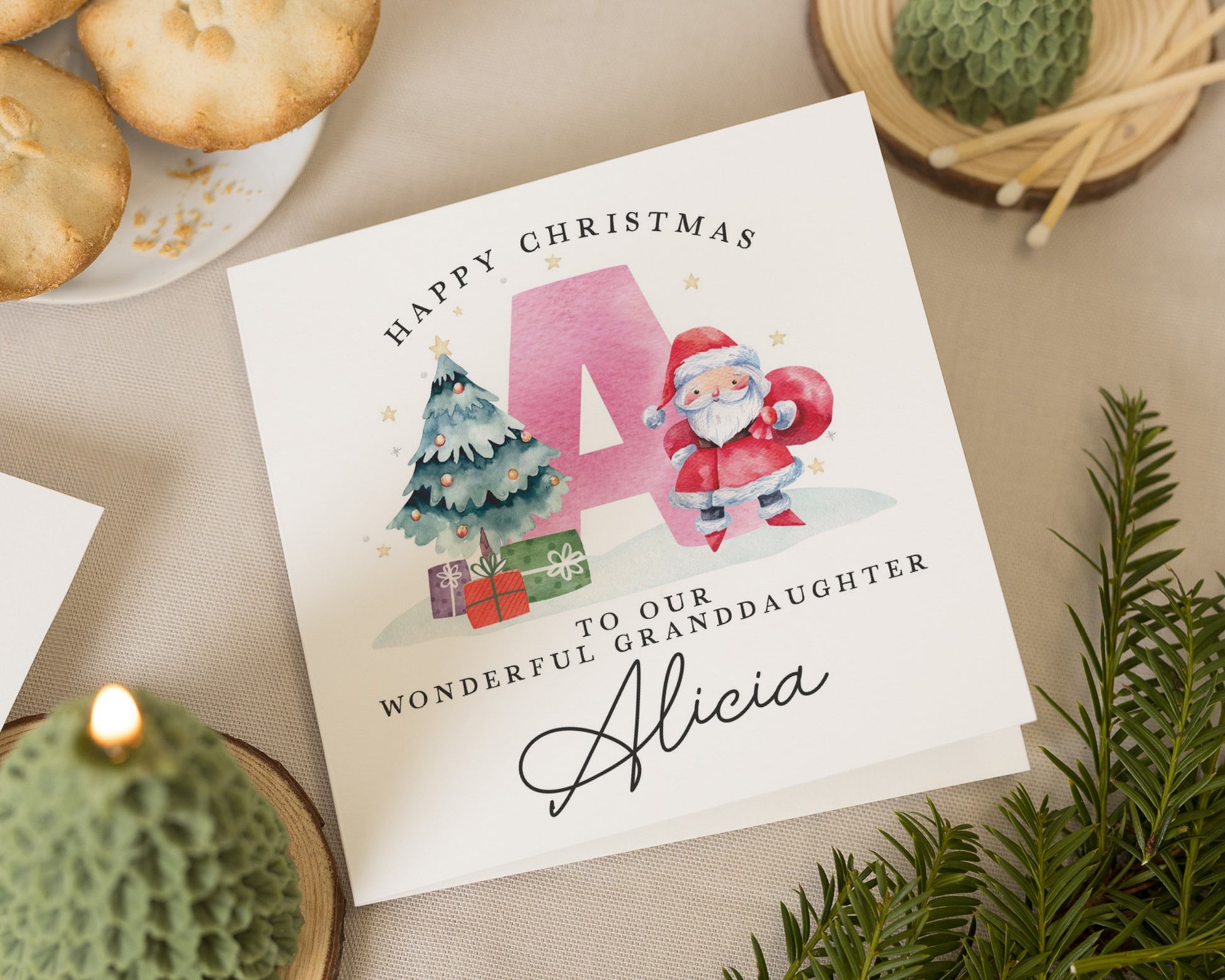 Christmas Card for Granddaughter, Personalised Granddaughter Christmas Card, Santa Christmas Card, Cute Christmas Card for Kids