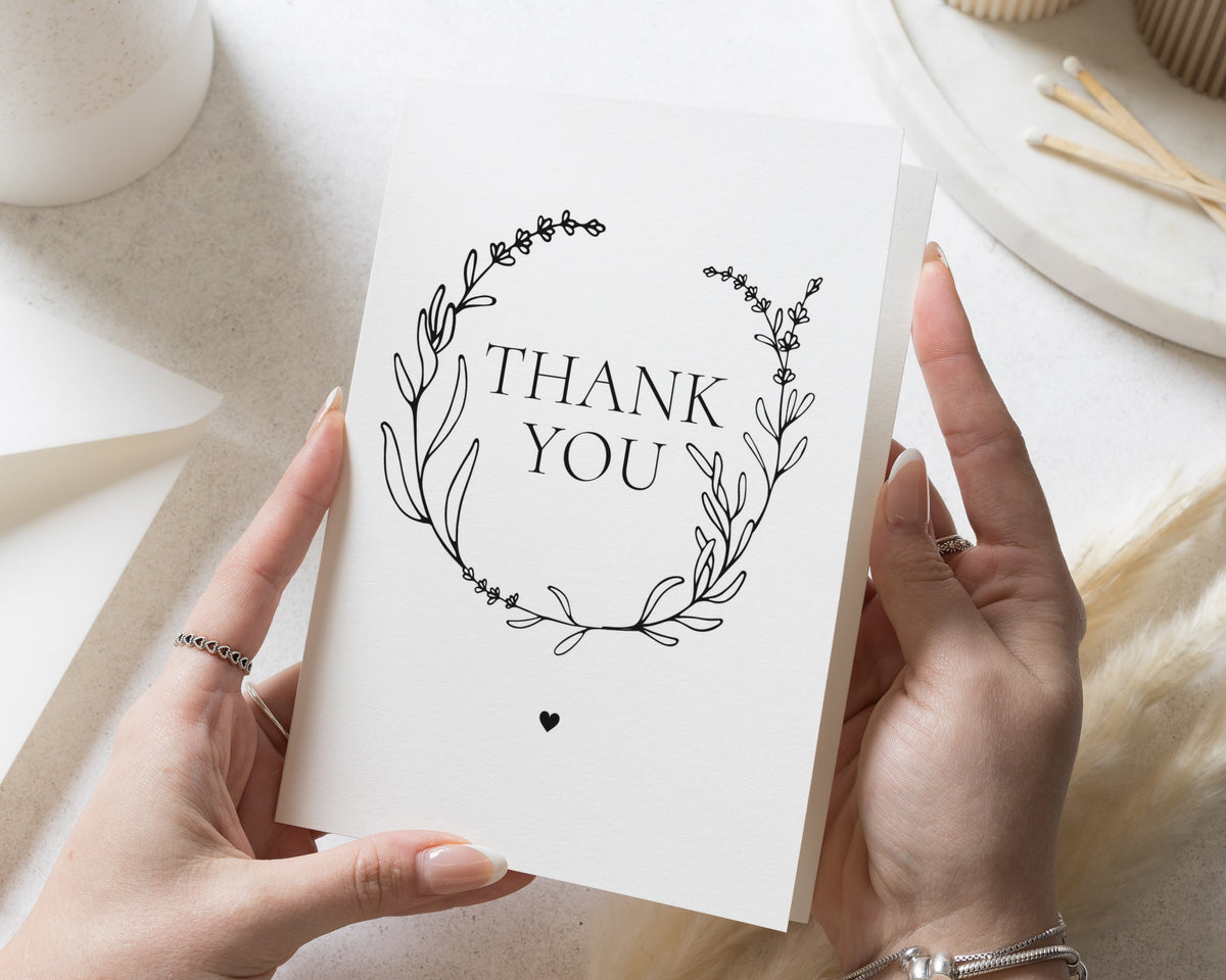 Personalised Thank You Cards, Wedding Thank You Card, Minimal Floral Thank You Cards, Folded Thank You Cards, Simple Thank You Card