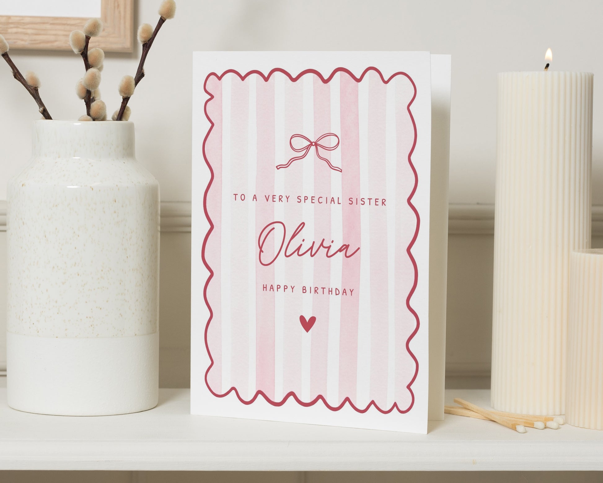 Sister Birthday Card, Personalised Birthday Card for Sister, Birthday Card for Her, Special Sister Card, Pink Bow Birthday Card