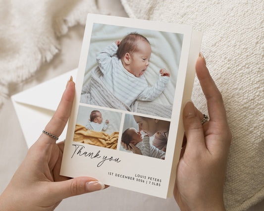 Personalised Baby Thank You Cards, Photo Baby Thank You Card, Birth Announcement, Folded Thank You Cards, Minimal Baby Thank You Card