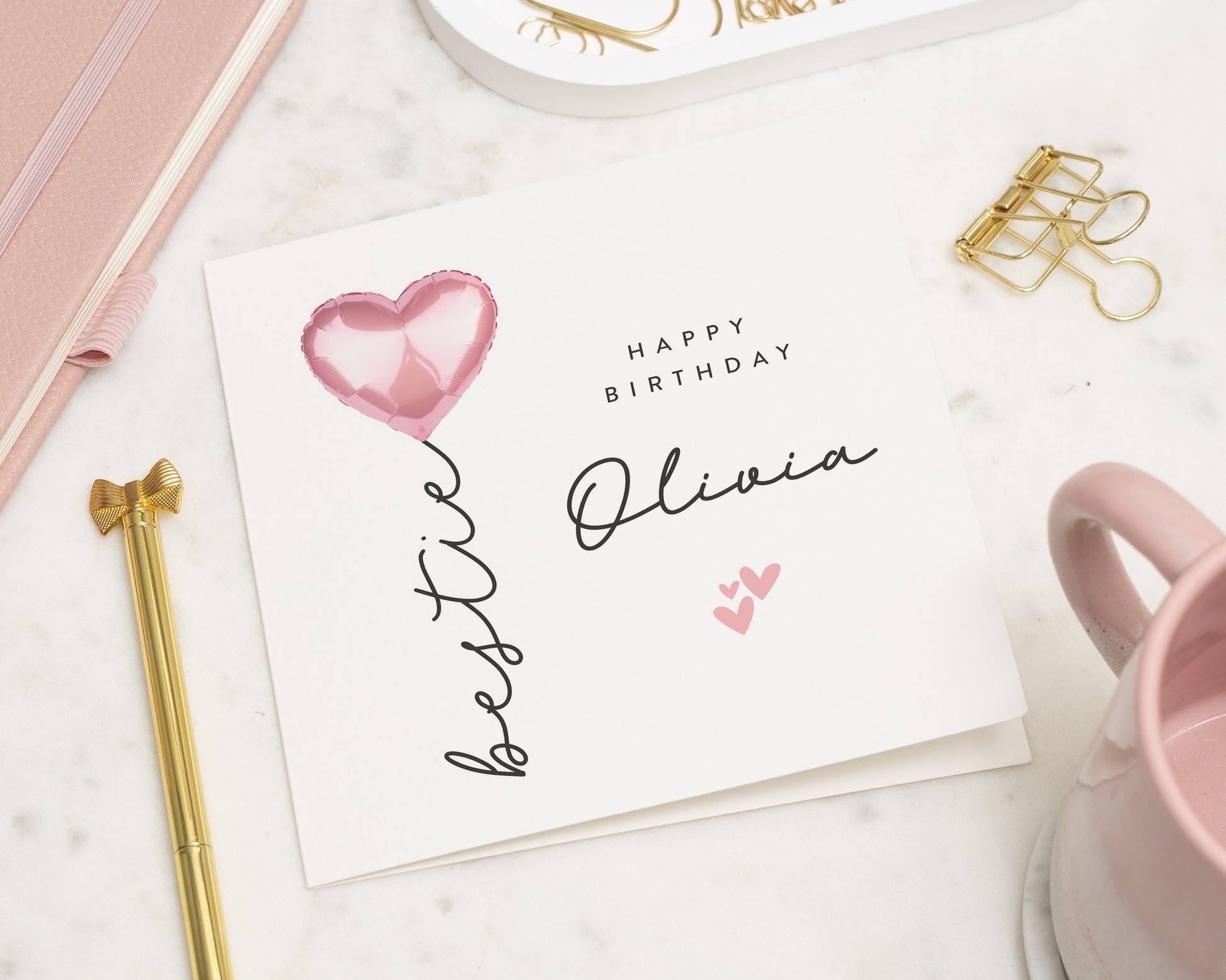 Personalised Birthday Card for Her, Birthday Card for Daughter, Custom Name Birthday Card, Birthday Card for Girl, Pink Balloon Card