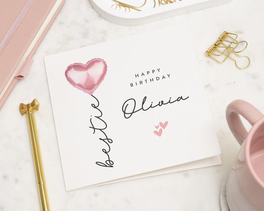 Personalised Birthday Card for Her, Birthday Card for Daughter, Custom Name Birthday Card, Birthday Card for Girl, Pink Balloon Card