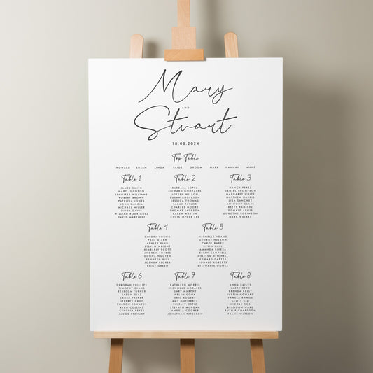 Elegant Wedding Find Your Seat Sign, Simple Wedding Table Plan, Personalised Modern Seating Plan, Wedding Reception Decor &#39;Mary&#39;