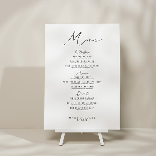 Simple Modern Wedding Food Menu Sign, Calligraphy Wedding Signage, Minimalistic Wedding Menu Sign, Elegant Wedding Sign &#39;Mary&#39;