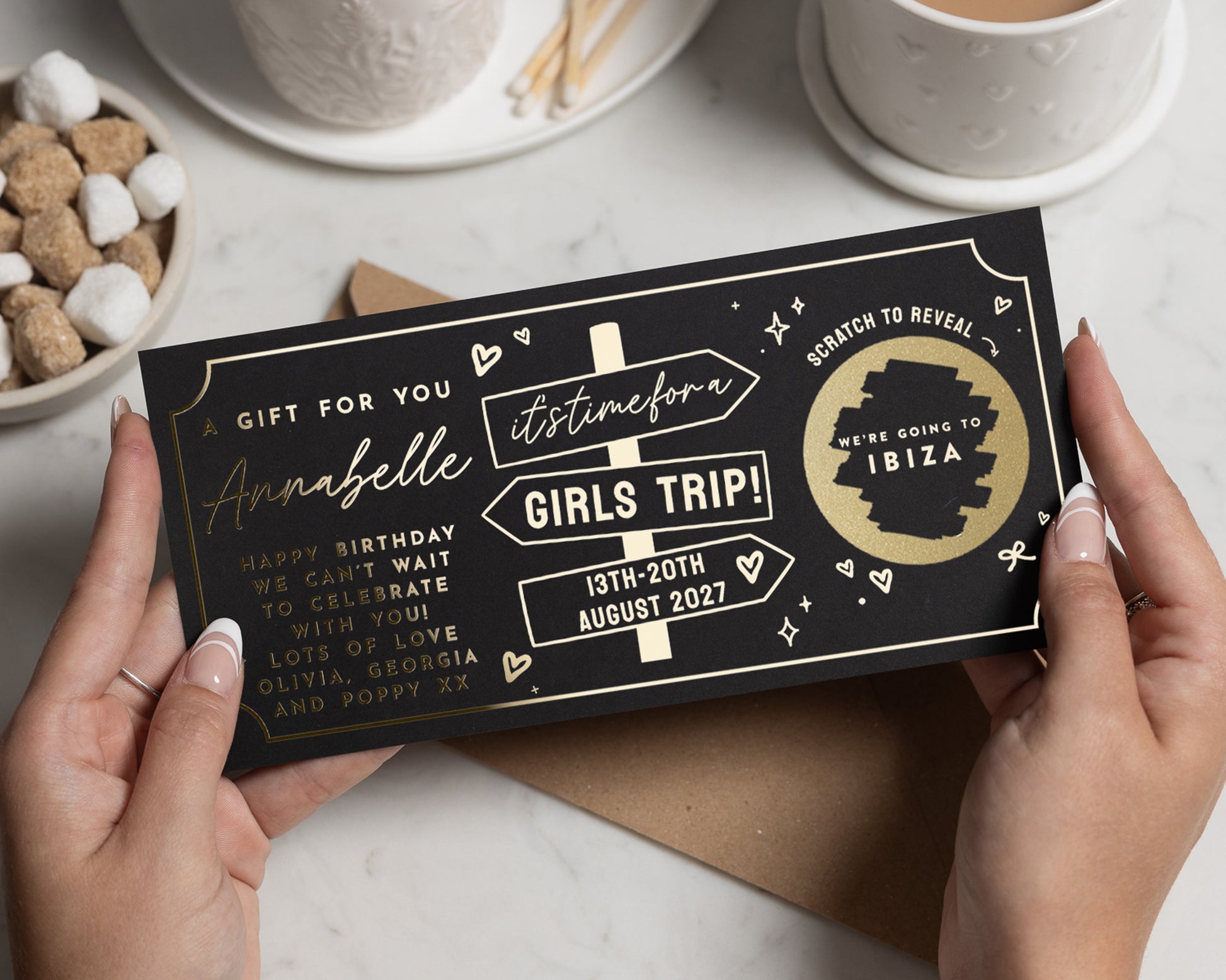 Girls Trip Scratch to Reveal Voucher, Personalised Birthday Gift Voucher, Holiday Reveal Card for Her, Weekend Away Gift