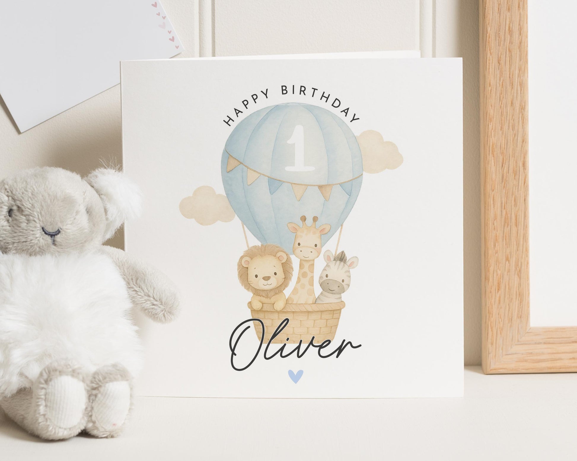 1st Birthday Card for Boy, Personalised Safari Birthday Card, First Birthday Card for Son, Cute Animal Birthday Card, Hot Air Balloon Card