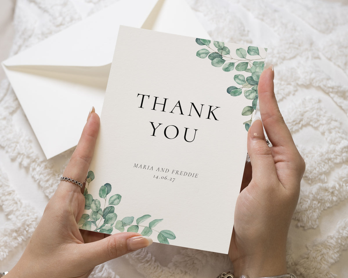 Personalised Wedding Thank You Cards, Greenery Thank You Cards, Wedding Thank You Cards, Folded Thank You Card for Wedding, Eucalyptus Card