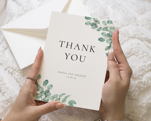 Personalised Wedding Thank You Cards, Greenery Thank You Cards, Wedding Thank You Cards, Folded Thank You Card for Wedding, Eucalyptus Card