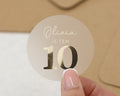 Personalised 10th Birthday Sticker, Birthday Sticker for Girl, Custom Name Birthday Label, Gold Foil Birthday Party Sticker