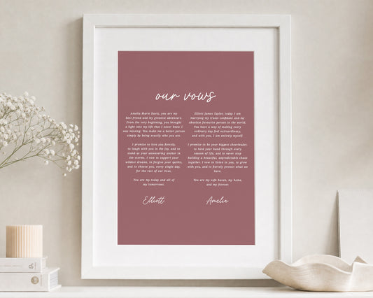 Personalised Wedding Vows Print, Dusky Pink Wall Art, Custom Vow Print, Wedding Gift for Couple, Romantic Bedroom Wall Art