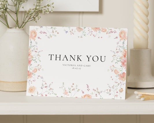 Personalised Wedding Thank You Cards, Floral Wedding Thank You Cards, Thank You Cards, Folded Thank You Cards, Wedding Thank You Card