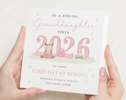 First Day at School Card, Personalised Granddaughter Card, Back to School Card, Good Luck Card for Girl, Cute School Keepsake Card