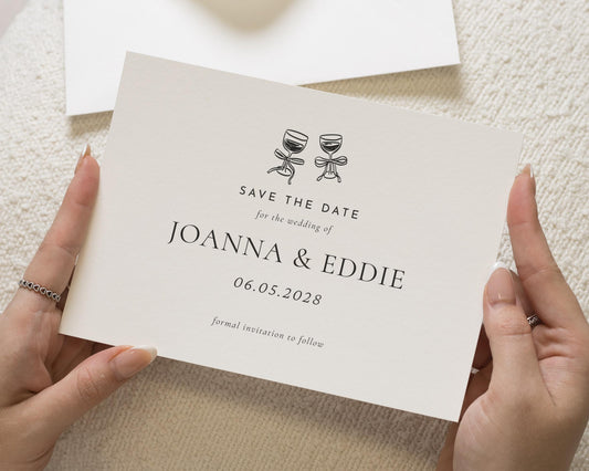 Personalised Save the Date Card, Wedding Save the Date Card, Simple Save the Date, Minimal Save the Date, Champagne Glasses