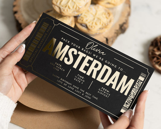 Personalised Amsterdam Gift Voucher, Weekend Away Gift, Holiday Reveal, Scratch To Reveal, Birthday Gift For Her, Gold Foil