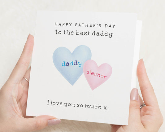Fathers Day Card for Daddy, Personalised Fathers Day Card from Child, Custom Daddy Card, Fathers Day Card from Daughter, Cute Heart Card