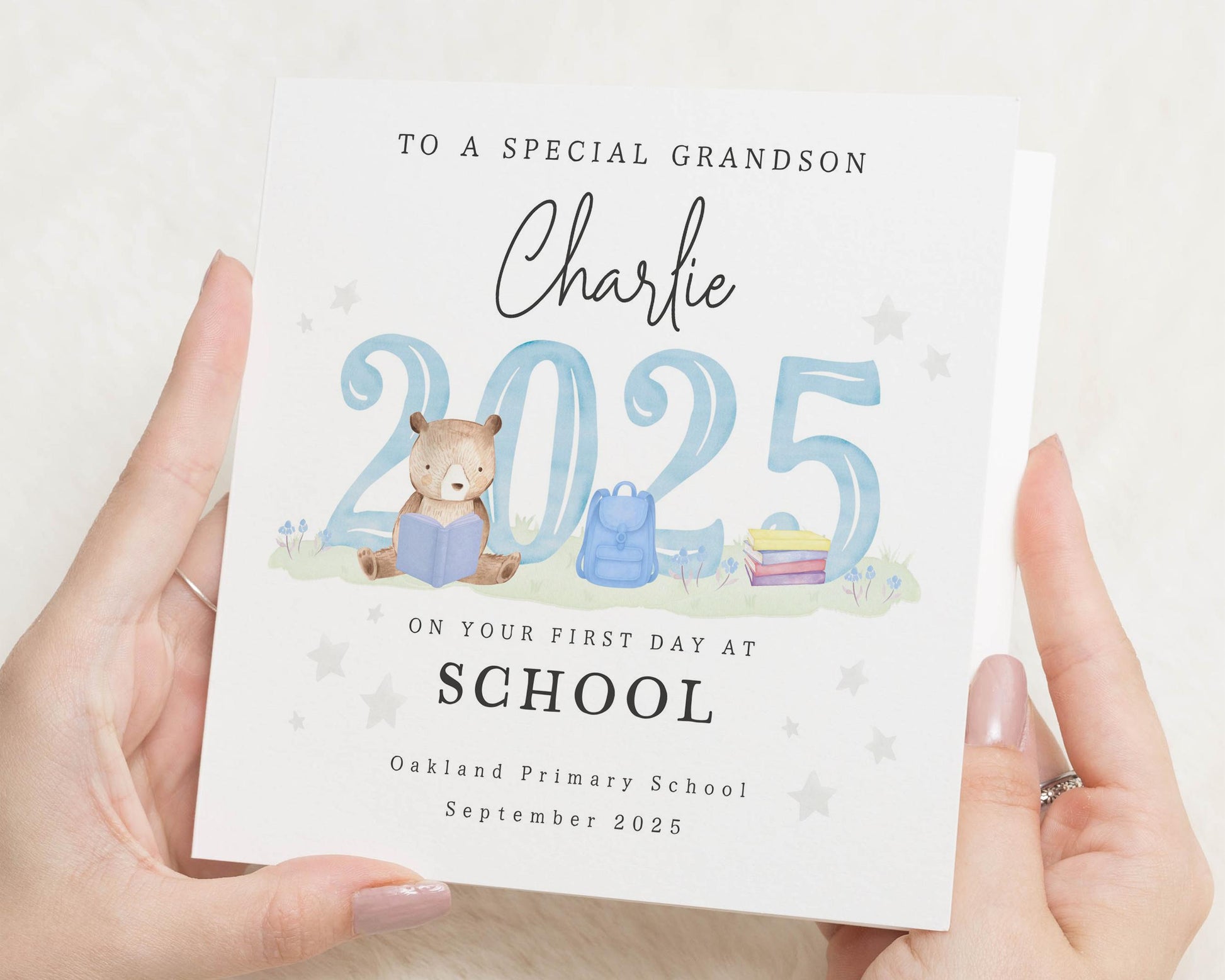 First Day At School Card For Grandson, Personalised Bear Card, Grandson School Card, 2025 School Card, Cute Grandson Card