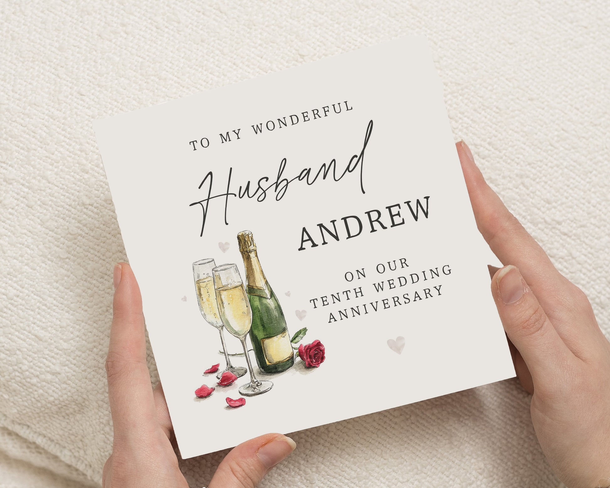 Anniversary Card for Husband, 10th Wedding Anniversary Card, Personalised Husband Anniversary Card, Champagne Anniversary Card